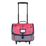 Cartable � roulettes 38 cm enora les fantaisies 2 compartiments rose / bleu / vert