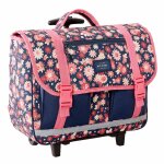 Cartable � roulettes 38 cm pour filles avec bandes r�fl�chissantes bleu / rose / fonc� / noir