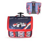 Cartable � roulettes 41 cm phileas motif voiture 2 compartiments rouge et bleu
