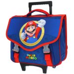 Cartable � roulettes gar�on super mario bros - 2 compartiments 41 cm bleu / rouge