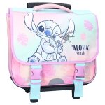 Cartable � roulettes motif tropical et stitch en polyester lilo et stitch blanc / rose / clair