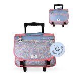 Cartable � roulettes r�versible 2 compartiments happy jean - 38 cm bleu