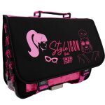 Cartable scolaire fille barbie en textile avec imprim�s style icon noir / rose / clair