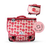 Cartable scolaire r�versible 38 cm pol fox pompom motif pomme 2 compartiments rose et rouge