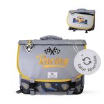 Cartable scolaire r�versible 38 cm pol fox race motif voiture 2 compartiments gris