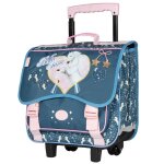 Cartable trolley fille bella sara imprim� cheval 38 cm bleu / rose