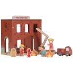 Caserne de pompiers en bois marron, jaune