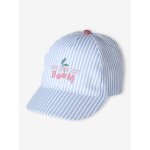 Casquette b�b� fille coton ray�e ray� bleu