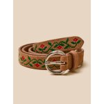 Ceinture brod�e en cuir fille camel