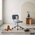 Chaise de bureau enfant � roulettes ajustable tissu chenille - amory kid bleu