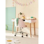 Chaise de bureau  roulettes enfant en velours rose poudr