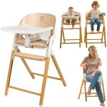 Chaise haute �volutive en bois 3en1 celia jusqu � 110 kg avec r�glage � une main white natural wood