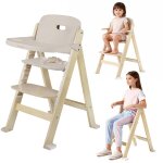 Chaise haute �volutive en bois 3en1 floris jusqu � 40 kg avec harnais 5 points beige natural