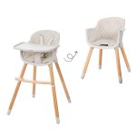 Chaise haute rembourr�e avec plateau repas style up wood bois naturel - gris