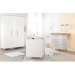 Chambre b�b� 3 pcs - lit cododo 2en1 + commode � langer et armoire leon blanc - ch�ne othello