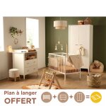 Chambre b�b� 3 pi�ces ang�le, lit b�b� 120x60 � barreaux, commode � langer, armoire 2 portes - angele ...