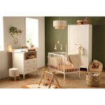 Chambre b�b� 3 pi�ces , lit 120x60 � barreaux, commode � langer, armoire 2 portes - angele blanc