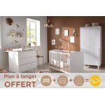 Chambre b�b� 3 pi�ces, lit b�b� 120x60, commode � langer et armoire 2 portes - milann blanc