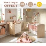 Chambre b�b� compl�te, lit et commode � langer - access blanc / marron
