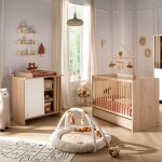 Chambre b�b� compl�te, lit b�b� et commode � langer avec claustra - tokyo blanc / marron
