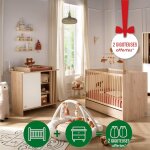 Chambre b�b� compl�te, lit b�b� et commode � langer avec claustra - tokyo blanc / marron