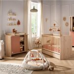 Chambre b�b� compl�te, lit b�b� et commode � langer avec claustra - tokyo rouge / marron