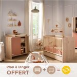 Chambre bb complte, lit bb et commode  langer avec claustra - tokyo rouge / marron