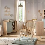 Chambre b�b� compl�te, lit et commode � langer avec claustra - tokyo vert / marron