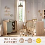 Chambre bb complte, lit bb et commode  langer avec claustra - tokyo vert / marron