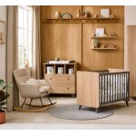 Chambre b�b� duo: lit b�b� 60x120 et commode � langer 2 tiroirs d�cor bois ch�ne - come marron / gris ...