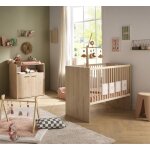 Chambre b�b� duo: lit b�b� 60x120 �volutif et commode � langer 2 portes d�cor bois h�tre - adele marron ...
