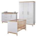 Chambre b�b� �volutive compl�te - style scandinave avec soft - close caro gris clair / ch�ne dor�