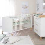 Chambre b�b� �volutive - lit + commode � langer leon blanc - ch�ne othello