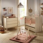 Chambre b�b�, lit 120x60 �volutif et commode � langer 3 tiroirs - melinee beige