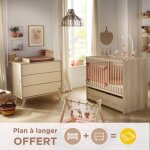 Chambre b�b�, lit 120x60 �volutif et commode � langer 3 tiroirs - melinee beige