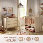 Chambre bb, lit 120x60 volutif et commode  langer 3 tiroirs - melinee beige