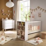 Chambre b�b�, lit 120x60 �volutif et commode � langer 3 tiroirs - paloma blanc