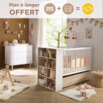 Chambre b�b�, lit 120x60 �volutif et commode � langer 3 tiroirs - paloma blanc