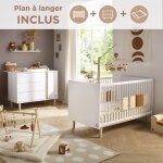 Chambre bb, lit volutif et commode  langer 3 tiroirs et 1 porte - paloma blanc