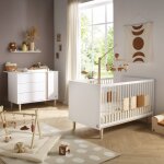 Chambre b�b�, lit �volutif et commode � langer 3 tiroirs et 1 porte - paloma blanc