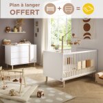Chambre b�b�, lit �volutif et commode � langer 3 tiroirs et 1 porte - paloma blanc