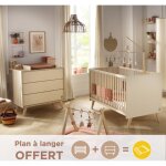Chambre b�b�, lit �volutif et commode � langer 3 tiroirs - melinee beige