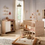 Chambre b�b�, lit �volutif et commode � langer avec claustra - tokyo blanc / marron