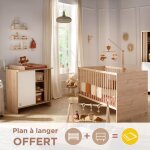 Chambre b�b�, lit �volutif et commode � langer avec claustra - tokyo blanc / marron