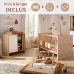 Chambre bébé, lit Évolutif et commode À langer avec claustra - tokyo blanc / marron Chambre bébé, lit Évolutif et commode À langer avec claustra - tokyo blanc / marron