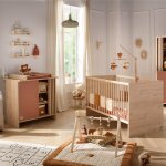 Chambre b�b�, lit �volutif et commode � langer avec claustra - tokyo rouge / marron