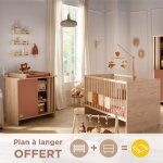 Chambre b�b�, lit �volutif et commode � langer avec claustra - tokyo rouge / marron