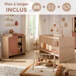 Chambre bébé, lit Évolutif et commode À langer avec claustra - tokyo rouge / marron Chambre bébé, lit Évolutif et commode À langer avec claustra - tokyo rouge / marron