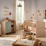 Chambre b�b�, lit �volutif et commode � langer avec claustra - tokyo vert / marron