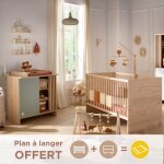 Chambre b�b�, lit �volutif et commode � langer avec claustra - tokyo vert / marron